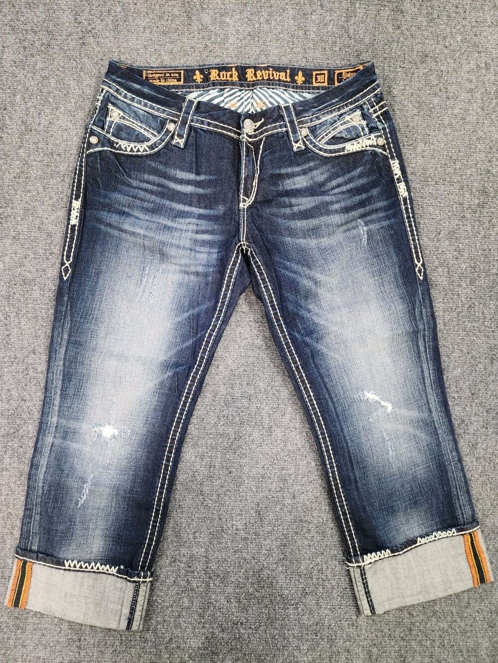 Y2K-2013 Rock Revival Elaina Capri Jeans Women's Size 30 Cropped Denim E8254P36
